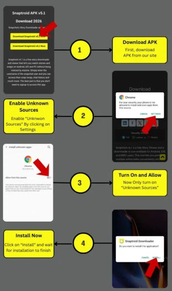 Snaptroid-Download and installation infographic for android